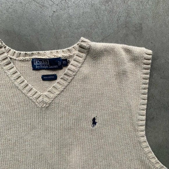 POLO BY RALPH LAUREN COTTON TAN V-NECK SWEATER VEST ADULT XL - Picture 2 of 3